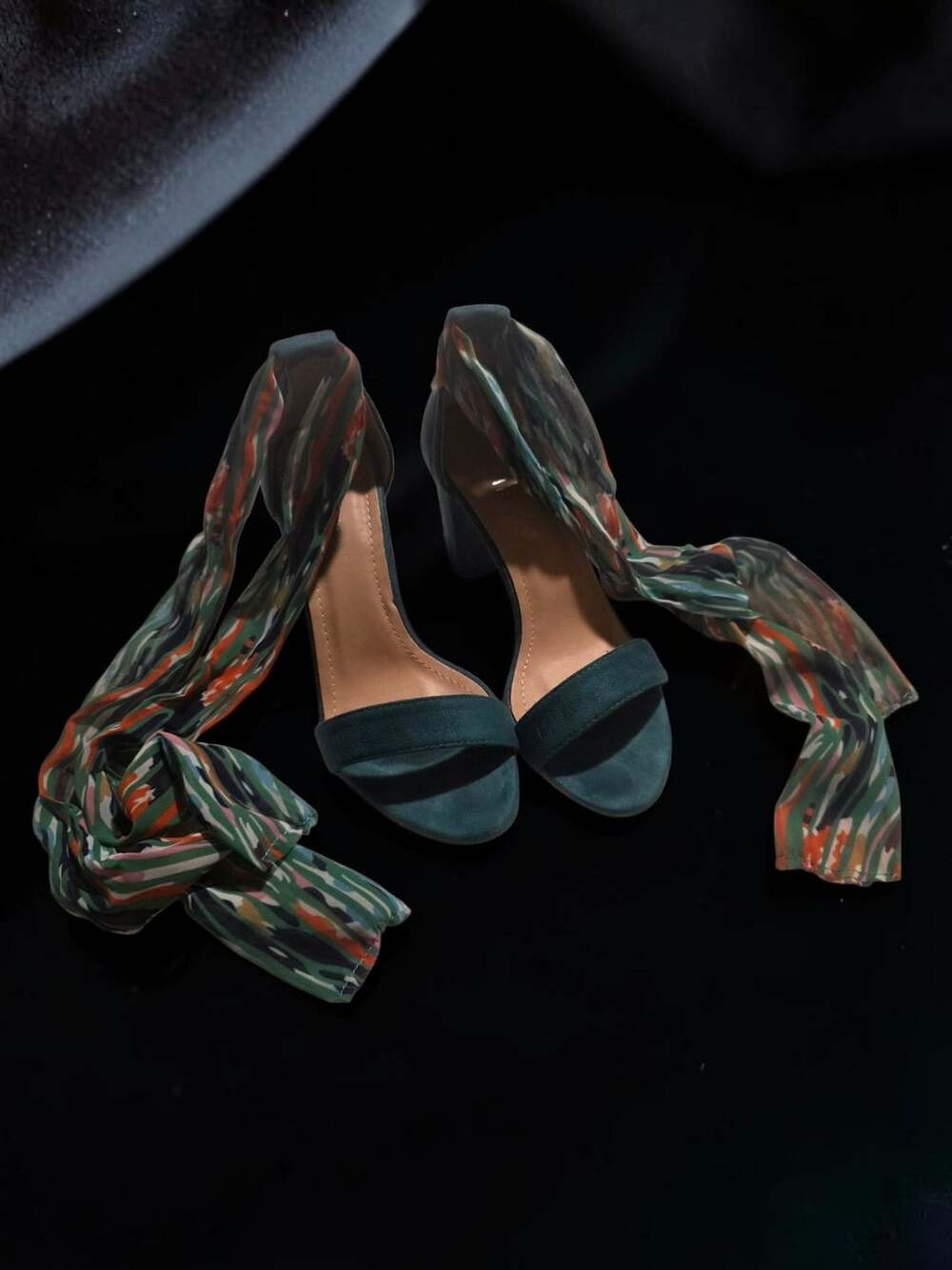 Green Satin Wrap-Around Heeled Sandals
